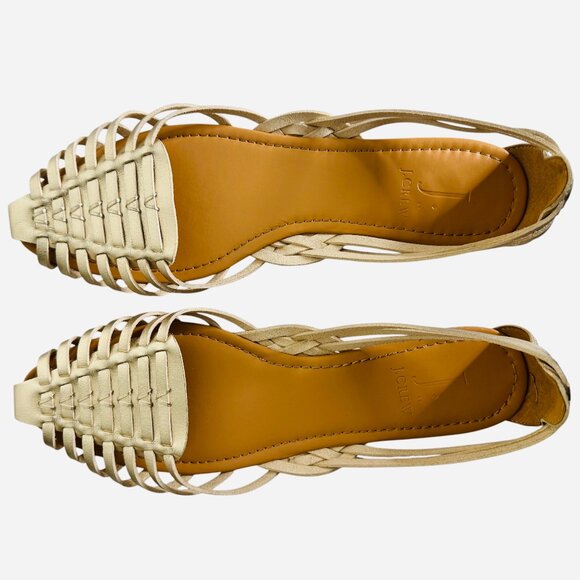 NWOB JCrew Huarache Sandals Woman's sz 12 Gold Metallic Basketweave Flat Heel - Picture 1 of 12